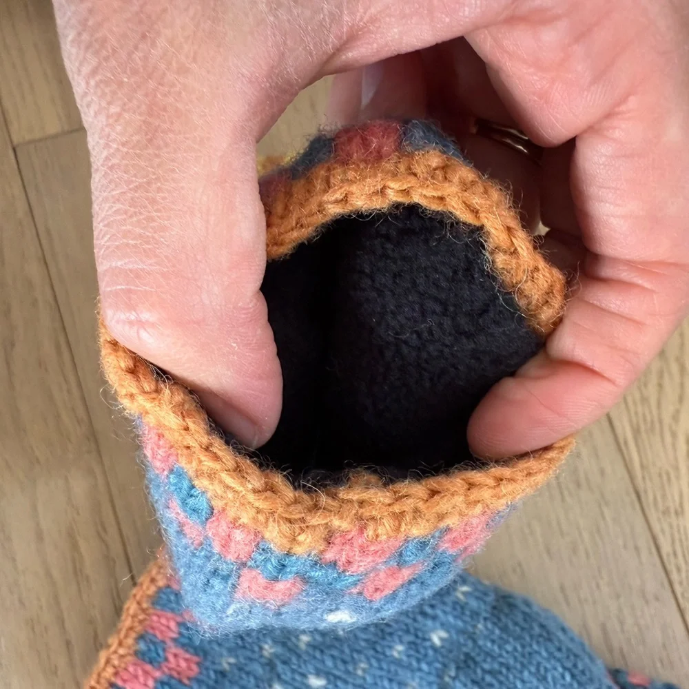 Whimsical Blue and Yellow Mittens with Playful Design